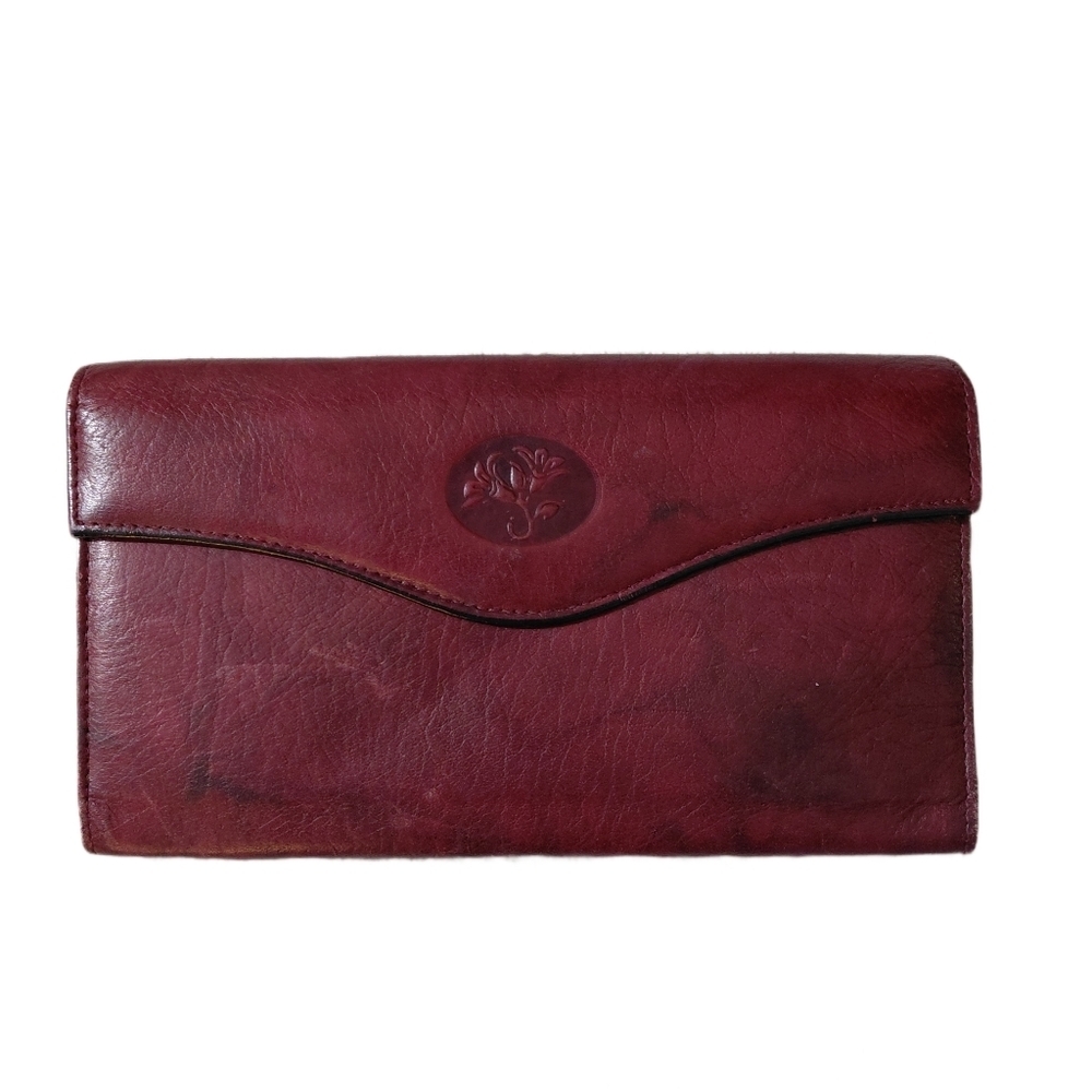 Buxton Heiress Burgundy Wallet  Marbled Leather Women's Tri-fold Wallet